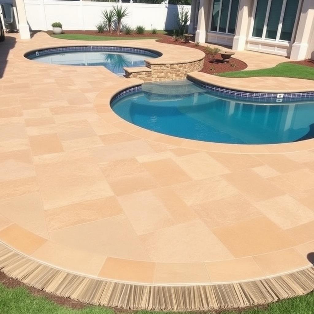 Finished decorative concrete pool deck installed by A to Z in Utah